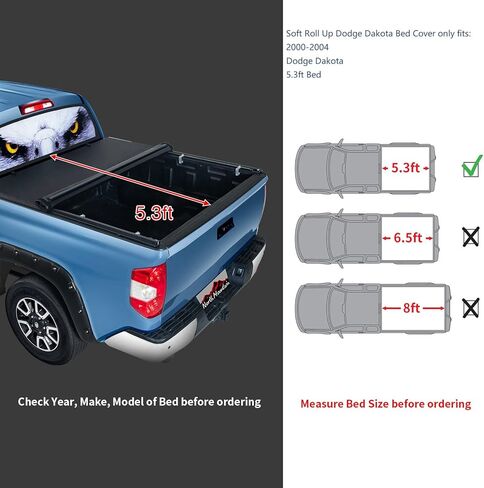 North Mountain Soft Roll Up Truck Tonneau Cover for Dodge Dakota 5.3ft Truck Bed/Fits 2000-2004 Dodge Dakota 5.3ft Pickup 63" Feetside Bed/Not for Truck with Rambox in Saudi Arabia