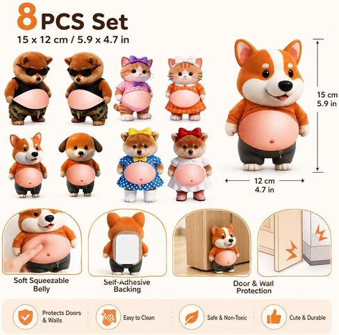 8PCS Cat Belly Door Stop, Belly Door Stopper, Cat Doors Stop, Belly Stickers, Squeezable Anti-Collision Bumper with Sunglass Dogs and Apron Cats in Saudi Arabia