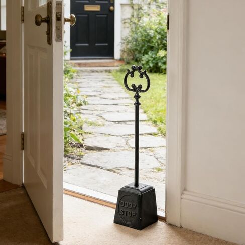 Sungmor Heavy Duty Cast Iron Door Stop, 11 lb Vintage Weighted Door Stopper with Handle, Rustic Black Decorative Floor Stop for Home, Office, Patio and Garden in Kuwait