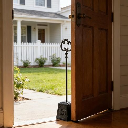 Sungmor Heavy Duty Cast Iron Door Stop, 11 lb Vintage Weighted Door Stopper with Handle, Rustic Black Decorative Floor Stop for Home, Office, Patio and Garden in Kuwait