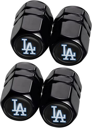 4Pcs Metal Car Tire Valve Stem Caps for LA Dodgers Baseball Fans, Universal Dust Caps for Wheels, Dodgers Auto Tire Valve Covers for Baseball Car Stuffs, Black in Saudi Arabia