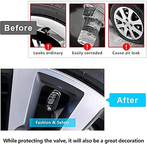 4Pcs Metal Car Tire Valve Stem Caps for LA Dodgers Baseball Fans, Universal Dust Caps for Wheels, Dodgers Auto Tire Valve Covers for Baseball Car Stuffs, Black in Saudi Arabia