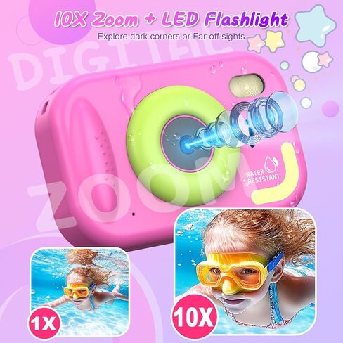 Kids Waterproof Camera, 1080P HD Underwater Digital Camera for Kids Aged 3-12, IP68 Swimming & Snorkeling Toy, ABS Plastic, 32GB Card, Birthday Gift for Children Boys Girls, Pink in Saudi Arabia