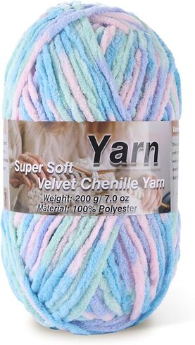 Chunky Chenille Yarn for Baby Blanket Yarn for Crocheting - 7.05oz Super Soft Chenille Plush Yarn - Bulk Thick Yarns Used for Making Scarves, Blankets, Stuffed Animals, DIY Craft (Candy Color) in Kuwait