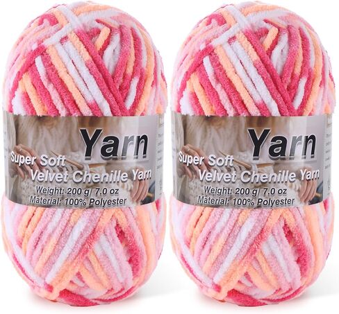 Chunky Chenille Yarn for Baby Blanket Yarn for Crocheting - 7.05oz Super Soft Chenille Plush Yarn - Bulk Thick Yarns Used for Making Scarves, Blankets, Stuffed Animals, DIY Craft (Candy Color) in Kuwait