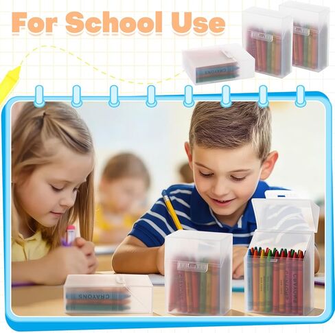 gisgfim 24 Pcs Plastic Clear Crayon Box Bulk Crayon Storage Organizer Stackable Holds 24 Crayons Boxes With Hinged Lid and Snap Closure for Pens School Office Supplies Organization in Kuwait