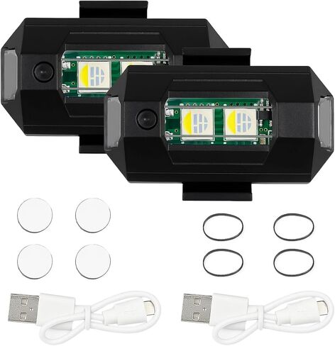YoRise LED Lights for Car, 7 Colors High Brightness Strobe Lights, USB Charge Waterproof Anti-Collision Warning Light, Car Exterior Lighting Accessories for Motorcycle/Drone/Bike (2PCS) in Kuwait
