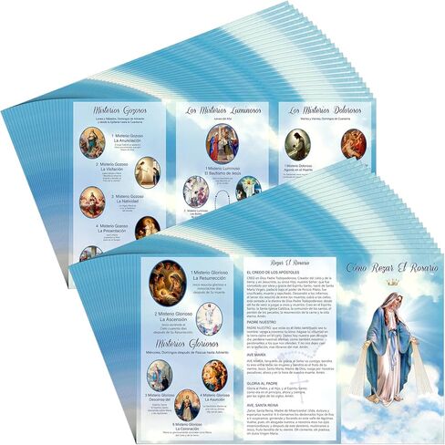 Motiskyy 50 Pcs Spanish How to Pray The Rosary Prayer Card Bulk 9.7 x 6 Inches Catholic Pamphlet Rosary Booklet for Beginner Sunday Learning, Spanish Language(Light Blue) in Kuwait