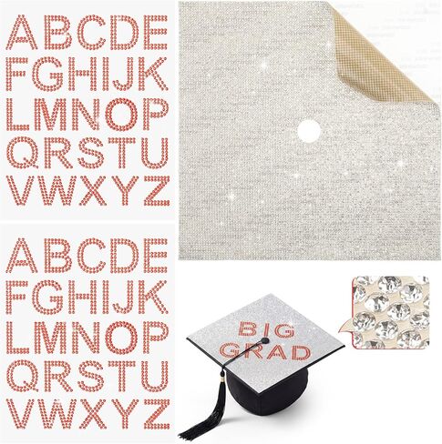 Dunzoom Graduation Cap Decoration Kit Rhinestone Cardstock Letter Sticker Glitter Bling Construction Paper for Photo DIY Graduation Cap Topper Party Decoration(Gold) in Kuwait