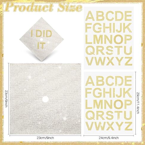 Dunzoom Graduation Cap Decoration Kit Rhinestone Cardstock Letter Sticker Glitter Bling Construction Paper for Photo DIY Graduation Cap Topper Party Decoration(Gold) in Kuwait