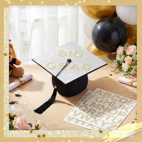 Dunzoom Graduation Cap Decoration Kit Rhinestone Cardstock Letter Sticker Glitter Bling Construction Paper for Photo DIY Graduation Cap Topper Party Decoration(Gold) in Kuwait