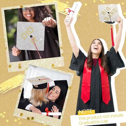 Dunzoom Graduation Cap Decoration Kit Rhinestone Cardstock Letter Sticker Glitter Bling Construction Paper for Photo DIY Graduation Cap Topper Party Decoration(Gold) in Kuwait
