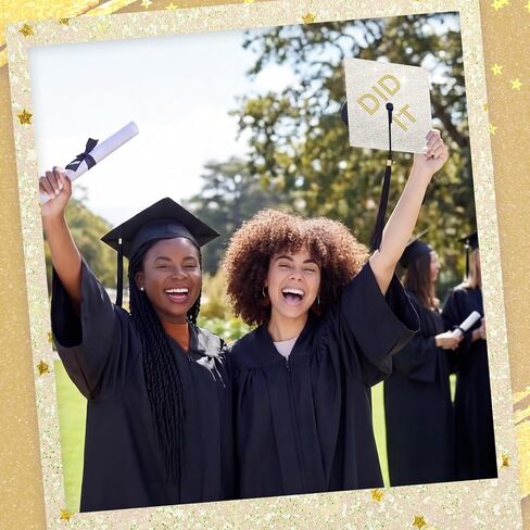 Dunzoom Graduation Cap Decoration Kit Rhinestone Cardstock Letter Sticker Glitter Bling Construction Paper for Photo DIY Graduation Cap Topper Party Decoration(Gold) in Kuwait