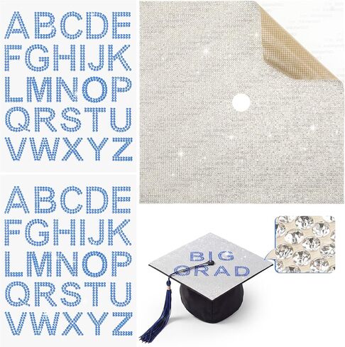 Dunzoom Graduation Cap Decoration Kit Rhinestone Cardstock Letter Sticker Glitter Bling Construction Paper for Photo DIY Graduation Cap Topper Party Decoration(Gold) in Kuwait