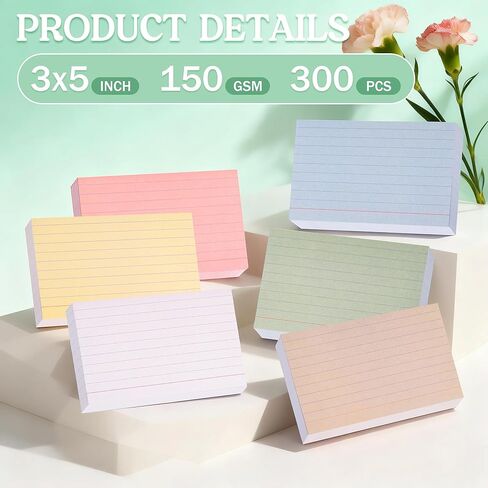 JIANTA Colored Index Cards 3x5 Inch, Flash Cards, Lined Revision Cards, Ruled Index Cards, Vintage Study Cards for Home Office School in Kuwait
