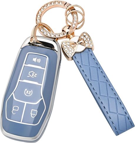 TECARATE لغطاء Ford Key Fob - حافظة ناعمة من مادة TPU لمفتاح Ford Edge Fusion Explorer Mustang Lincoln MKZ MKC MKX الذكي بدون مفتاح (وردي) in Kuwait