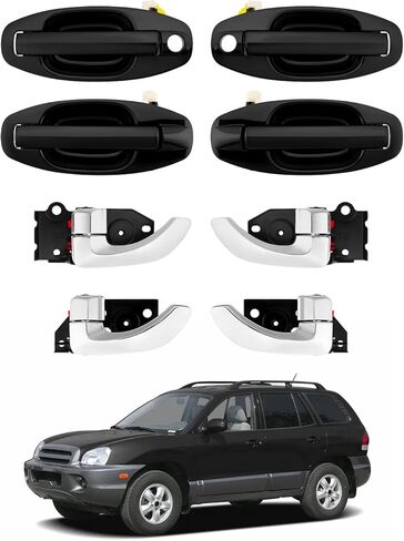 مجموعة مقابض الباب (8 قطع)، متوافقة مع Hyundai Santa Fe 2001-2006، مجموعة كاملة من المقابض الداخلية والخارجية الأمامية والخلفية اليسرى اليمنى، OE#8265026000، 8266026000، 8261026010، 8262026010، HY1520107 in Kuwait