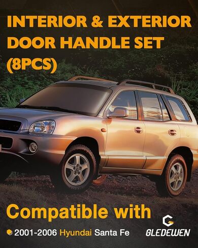 مجموعة مقابض الباب (8 قطع)، متوافقة مع Hyundai Santa Fe 2001-2006، مجموعة كاملة من المقابض الداخلية والخارجية الأمامية والخلفية اليسرى اليمنى، OE#8265026000، 8266026000، 8261026010، 8262026010، HY1520107 in Kuwait