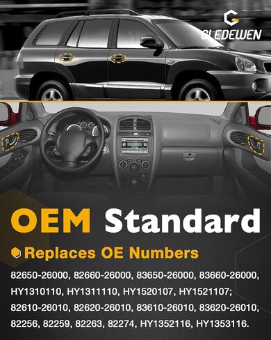 مجموعة مقابض الباب (8 قطع)، متوافقة مع Hyundai Santa Fe 2001-2006، مجموعة كاملة من المقابض الداخلية والخارجية الأمامية والخلفية اليسرى اليمنى، OE#8265026000، 8266026000، 8261026010، 8262026010، HY1520107 in Kuwait