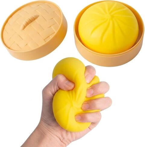 Dumpling Squishy Mystery Box Realistic Dumpling Squishy with Steamer Basket, Sensory Fidget for Adults & Teens, Big Stress Relief Ball, Easter Basket Stuffers & Sensory Gift (Yellow) in Saudi Arabia
