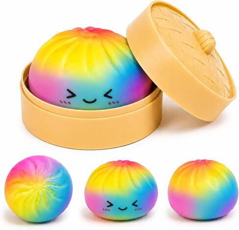 Rainbow Dumpling Squishies, Mystery Squishies Dumplings, Colorful Bao Bun Squishys with Food Steamer, Soft Squeeze Desk Toy, Giant Dumpling Stress Ball, Fun Surprise Fidget Sensory Toy Gift in Saudi Arabia