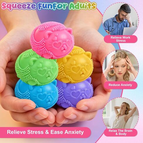 Cool Cat Squeeze Squishy, Wild Cats Fuzz Ball Sensory Squeeze Toy, Slow Rise Sensory Fidget Balls, Anxiety Slow Rising Squishy Fidget Toy, Suitable for Relieving Stress or as a Gift (Rose Red) in Kuwait