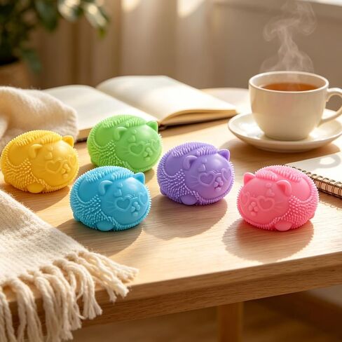 Cool Cat Squeeze Squishy, Wild Cats Fuzz Ball Sensory Squeeze Toy, Slow Rise Sensory Fidget Balls, Anxiety Slow Rising Squishy Fidget Toy, Suitable for Relieving Stress or as a Gift (Rose Red) in Kuwait