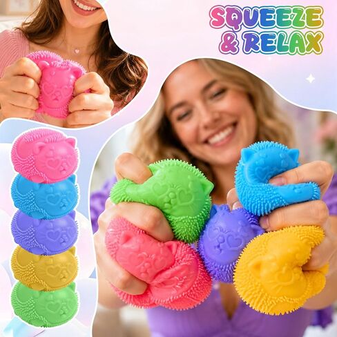 Cool Cat Squeeze Squishy, Wild Cats Fuzz Ball Sensory Squeeze Toy, Slow Rise Sensory Fidget Balls, Anxiety Slow Rising Squishy Fidget Toy, Suitable for Relieving Stress or as a Gift (Rose Red) in Kuwait