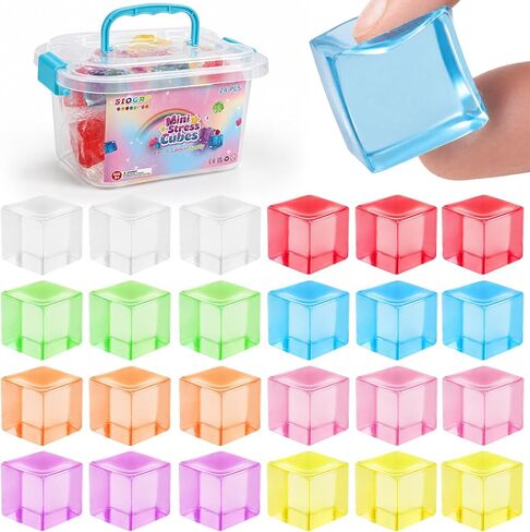 24 Pack Mini Stress Cubes, 1.0" TPR Sensory Fidget Toys, Soft Squeeze Stress Relief Party Favors for Kids and Adults, 8 Bright Colors with Storage Box (24 Pack) in Saudi Arabia