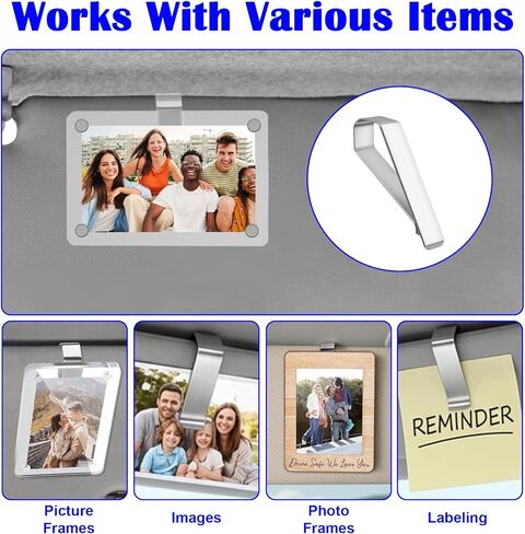 6-Pack Stainless Steel Sun Visor Clips for Cars, Multi-Functional Clips with Adhesive for Photo Frames, Garage Door Opener, Car Sunglasses Holder, Strong Hold Car Visor Accessory in Kuwait