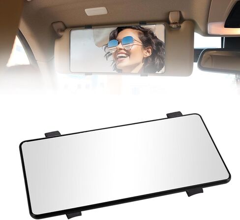Car Sun Visor Mirror, Clip on Rear View Sun Visor Makeup Car Mirror, HD Automotive Interior Vanity Looking Glass for Women Girls, Universal for Truck SUV Auto Accessories (Black) in Kuwait