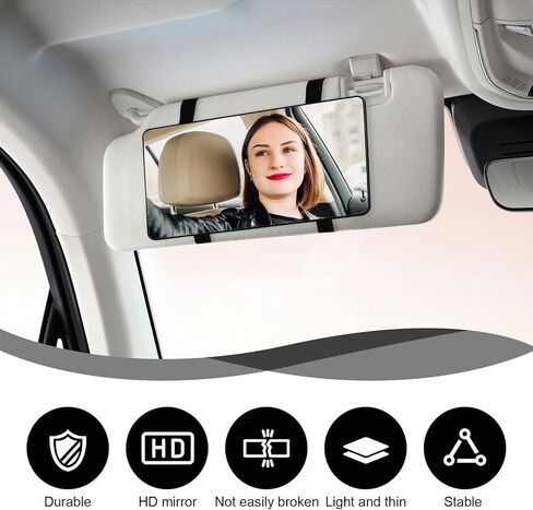Car Sun Visor Mirror, Clip on Rear View Sun Visor Makeup Car Mirror, HD Automotive Interior Vanity Looking Glass for Women Girls, Universal for Truck SUV Auto Accessories (Black) in Kuwait