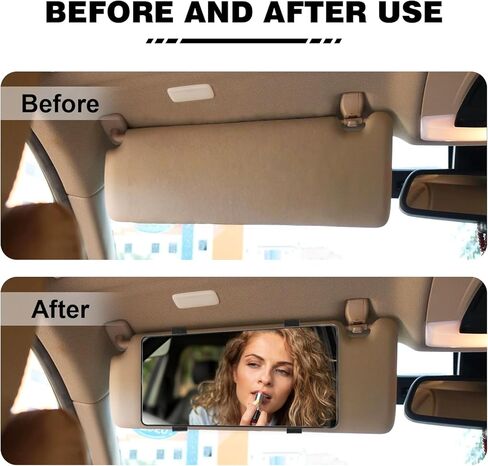 Car Sun Visor Mirror, Clip on Rear View Sun Visor Makeup Car Mirror, HD Automotive Interior Vanity Looking Glass for Women Girls, Universal for Truck SUV Auto Accessories (Black) in Kuwait