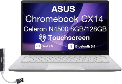 ASUS CM14 Flip Chromebook 14.0 بوصة شاشة لمس FHD (معالج MediaTek Kompanio 520، وحدة معالجة الرسومات ARM Mali-G52 MC2، 4 جيجابايت LPDDR4X، 64 جيجابايت eMMC SSD، WiFi 6، قارئ SD، بلوتوث 5.3، كاميرا ويب عالية الدقة، نظام تشغيل Chrome) (متجدد) in Saudi Arabia