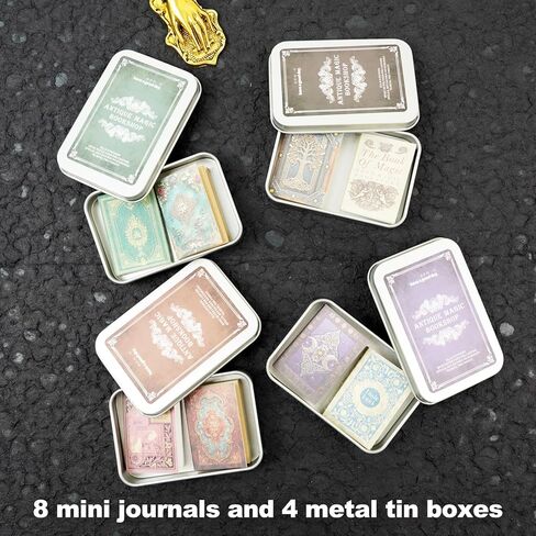 Moriquill Antique Magic Mini Journal Set, 8 Pocket Size Books with Brown and White Kraft Pages, Metal Tin Boxes for Scrapbook Journal Collage DIY Writing in Saudi Arabia