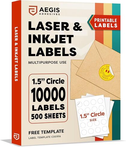 1.5" Printable Round Labels for Laser and Inkjet Printers - 600 Blank Labels, 30 Sheets of Custom Stickers for Business Logos, Thank You Stickers, QR Codes - Aegis Adhesives Template C001FA in Kuwait