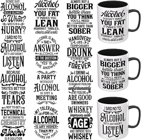 Alcohol Quotes 12 PCS UV DTF Cup Wrap Stickers,Rub on Transfers for 16oz Tumblers Glass Cans for Laptops Journals in Saudi Arabia