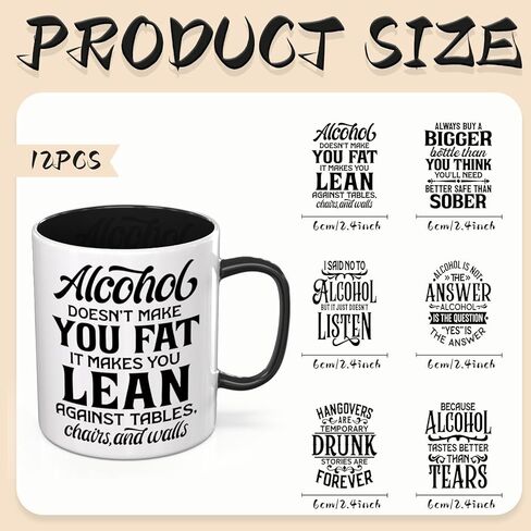 Alcohol Quotes 12 PCS UV DTF Cup Wrap Stickers,Rub on Transfers for 16oz Tumblers Glass Cans for Laptops Journals in Saudi Arabia