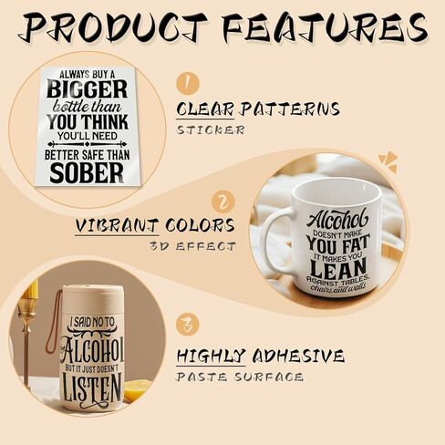 Alcohol Quotes 12 PCS UV DTF Cup Wrap Stickers,Rub on Transfers for 16oz Tumblers Glass Cans for Laptops Journals in Saudi Arabia