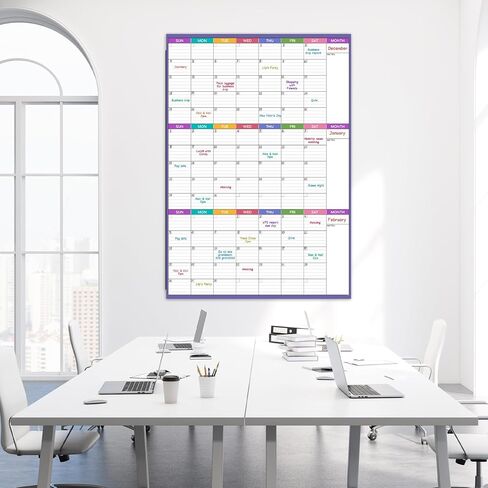 Large Dry Erase Calendar For Wall - Undated 3 Month Calendar, 28'' x 40'', Erasable & Reusable Laminated White Board With 8 Round Stickers, Vertical Layout for Office, Classroom and Home in Kuwait