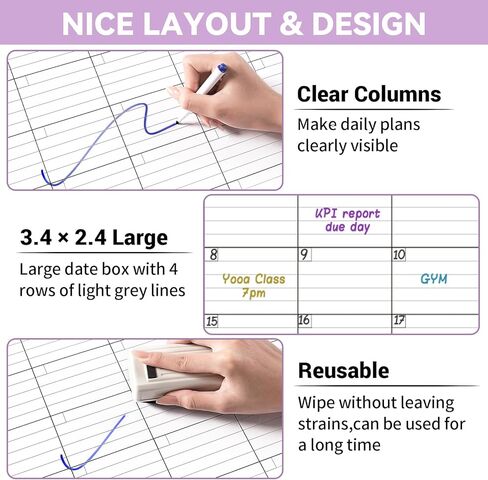 Large Dry Erase Calendar For Wall - Undated 3 Month Calendar, 28'' x 40'', Erasable & Reusable Laminated White Board With 8 Round Stickers, Vertical Layout for Office, Classroom and Home in Kuwait