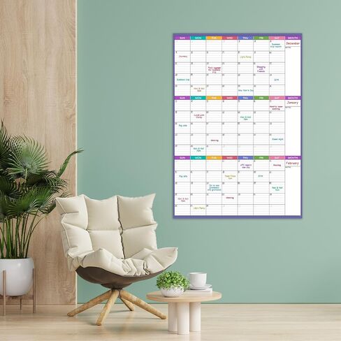 Large Dry Erase Calendar For Wall - Undated 3 Month Calendar, 28'' x 40'', Erasable & Reusable Laminated White Board With 8 Round Stickers, Vertical Layout for Office, Classroom and Home in Kuwait