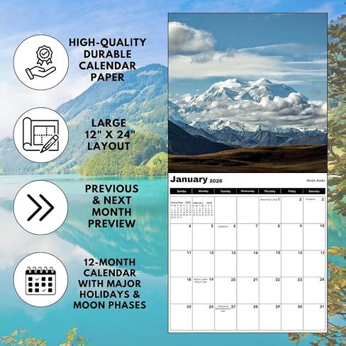 National Parks Calendar 2026 | Stunning Nature Photography of Iconic US Parks | Home & Office Organization | Ideal for Outdoor Enthusiasts | Christmas Gifts For Nature Lovers 12" x 24" (Opened) in Saudi Arabia