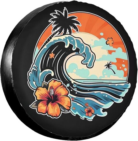 Retro Sunset Beach Spare Tire Cover Wheel Protectors Dust-Proof Wheel Tire Cover Fit Trailer, Rv, Sand Many Vehicle 17inch in Saudi Arabia