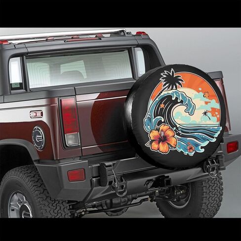 Retro Sunset Beach Spare Tire Cover Wheel Protectors Dust-Proof Wheel Tire Cover Fit Trailer, Rv, Sand Many Vehicle 17inch in Saudi Arabia