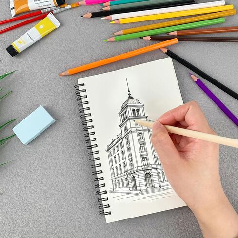كتاب رسم DSTELIN مقاس 7.5 × 5.1 بوصة، 50 ورقة، 100 جرامًا للمتر المربع، غلاف أسود حلزوني مع غطاء أسود، مثالي للرسم والرسم in Kuwait