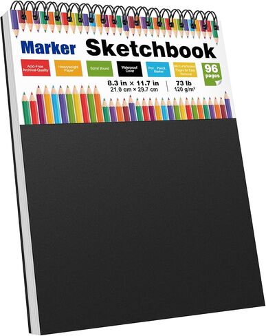 كتاب رسم 8.3 بوصة × 11.7 بوصة، 48 ورقة كراسة رسم حلزونية علوية مع غطاء مقاوم للماء، ورق رسم 73 رطل/120 جرامًا للمتر المربع، لوحة رسم فنية للفنانين والمبتدئين، الرسم، التوضيح، اللوازم الفنية in Kuwait