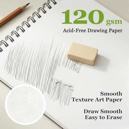 كتاب رسم 8.3 بوصة × 11.7 بوصة، 48 ورقة كراسة رسم حلزونية علوية مع غطاء مقاوم للماء، ورق رسم 73 رطل/120 جرامًا للمتر المربع، لوحة رسم فنية للفنانين والمبتدئين، الرسم، التوضيح، اللوازم الفنية in Kuwait