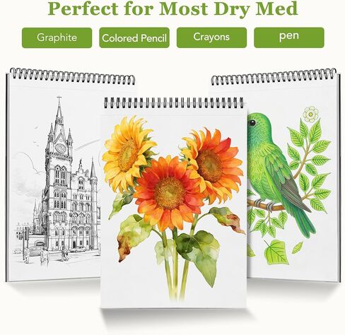 كتاب رسم 8.3 بوصة × 11.7 بوصة، 48 ورقة كراسة رسم حلزونية علوية مع غطاء مقاوم للماء، ورق رسم 73 رطل/120 جرامًا للمتر المربع، لوحة رسم فنية للفنانين والمبتدئين، الرسم، التوضيح، اللوازم الفنية in Kuwait