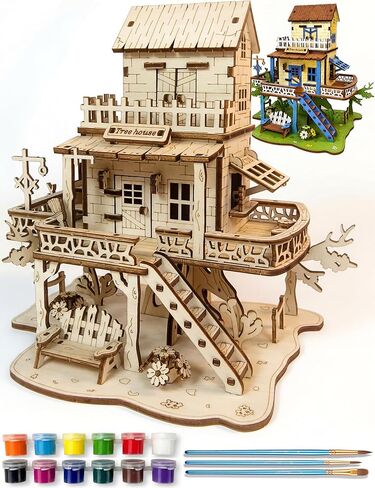 BOOZUU 3D Wooden Treehouse Puzzle Kit - Build and Paint DIY Tree House Model, 132 Pcs Wooden Craft Kit for Adults and Teens 14+,Home Display and Bookshelf Decor Gift for Birthdays and Christmas in Saudi Arabia